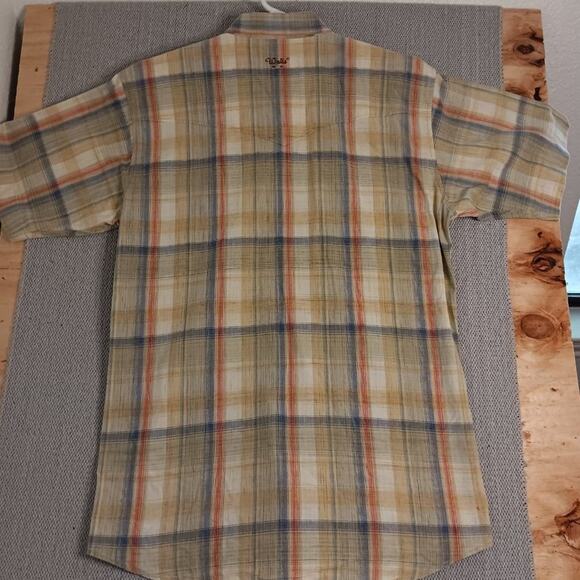 Vtg Walls Ranch Wear Western Shirt L Tan/Orange Plaid Pearl Snap Short Sleeve - Picture 8 of 15
